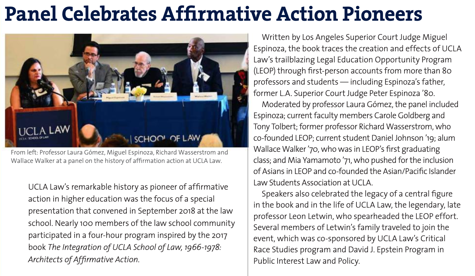 UCLA Law Magazine Fall 2018 - Panel Celebrates Affirmative Action Pioneers